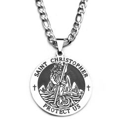 ***COI Titanium Black Silver Saint Christopher Protect Us Pendant-01696A