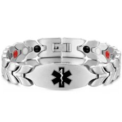 ***COI Titanium Black/Gold Tone/Silver Medical Alert Bracelet With Steel Clasp(Length: 8.27 inches) -01703A