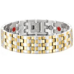 ***COI Titanium Gold Tone/Gold Tone Silver Bracelet With Steel Clasp(Length: 8.66 inches) -01704A