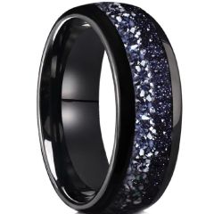 ***COI Black Tungsten Carbide Dome Court Ring With Meteorite-01713A