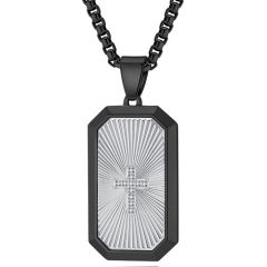 ***COI Titanium Gold Tone Silver Cross Tag Pendant With Cubic Zirconia-01716A