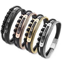 ***COI Titanium Black/Gold Tone/Rose/Silver Anchor Genuine Leather Bracelet With Steel Clasp(Length: 8.27 inches) -01719A