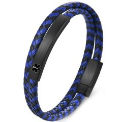 ***COI Black Titanium Medical Alert Genuine Leather Bracelet With Steel Clasp(Length: 8.27 inches) -01724A
