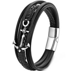 ***COI Titanium Anchor Genuine Leather Bracelet With Steel Clasp(Length: 8.27 inches) -01729A