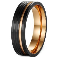 ***COI Titanium Black Rose Hammered Offset Groove Ring-01754A