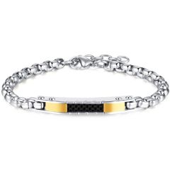 ***COI Titanium Black Gold Tone Silver Bracelet With Steel Clasp(Length: 8.27 inches)-01759A