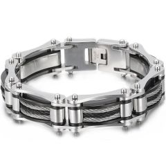 ***COI Titanium Black Silver Bracelet With Steel Clasp(Length: 8.27 inches)-01763A