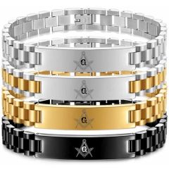 ***COI Titanium Black/Gold Tone/Silver Masonic Freemason Bracelet With Steel Clasp(Length: 8.27 inches)-01764A