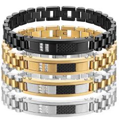 ***COI Titanium Black/Gold Tone/Silver Carbon Fiber Cubic Zirconia Bracelet With Steel Clasp(Length: 8.27 inches)-01765A