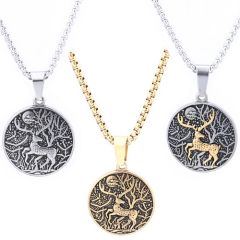 ***COI Titanium Black Gold Tone/Silver Deer Forest & Moon Pendant-01770A