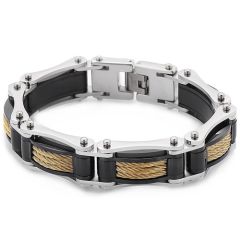 ***COI Titanium Black Gold Tone Silver Wire Bracelet With Steel Clasp(Length: 8.27 inches)-01771A
