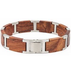 ***COI Titanium Gold Tone/Silver Koa Wood Bracelet With Steel Clasp(Length: 8.66 inches)-01838A