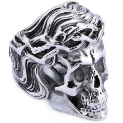 ***COI Titanium Black Silver Skull Ring-01861A