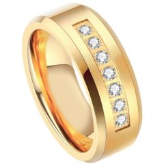 ***COI Gold Tone Titanium Ring With Cubic Zirconia-01862A