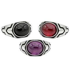 ***COI Titanium Black Silver Ring With Purple Amethyst/Black Onyx/Created Red Ruby-01867A