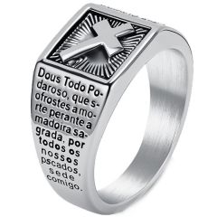 ***COI Titanium Black/Gold Tone/Silver Cross Prayer Ring-01872A