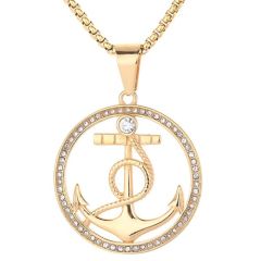 ***COI Gold Tone Titanium Anchor Pendant With Cubic Zirconia-01875A