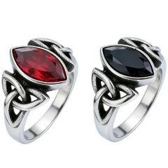***COI Titanium Black Silver Trinity Knots Ring With Created Red Ruby/Black Onyx-01881A