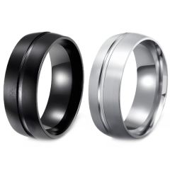 ***COI Titanium Black/Silver Center Groove Ring-01882A