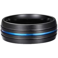 ***COI Titanium Black Blue Triple Grooves Ring-01884A