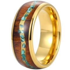 ***COI Gold Tone Titanium Koa Wood & Abalone Shell Dome Court Ring-01885A