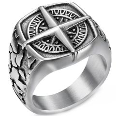 ***COI Titanium Black Silver Compass Ring-01886A