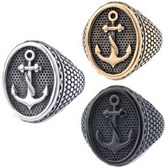 ***COI Titanium Black/Gold Tone/Silver Anchor Ring-01891A