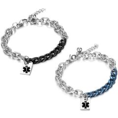 ***COI Titanium Black/Blue Silver Medical Alert Bracelet With Steel Clasp(Length: 8.27 inches)-01893A