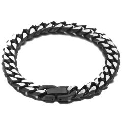 ***COI Titanium Black Silver Bracelet With Steel Clasp(Length: 8.27 inches)-0189A