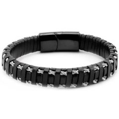 ***COI Titanium Genuine Leather Bracelet With Steel Clasp(Length: 8.27 inches)-01896A