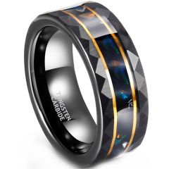 ***COI Tungsten Carbide Black Gold Tone Double Grooves Ring With Abalone Shell-01903A