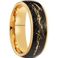 ***COI Gold Tone Tungsten Carbide Meteorite & Gold Foil Dome Court Ring-01904A