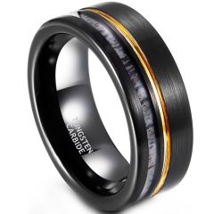 ***COI Tungsten Carbide Black Gold Tone Offset Groove With Deer Antler-01908A