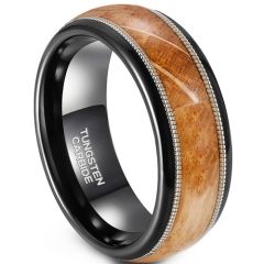 ***COI Tungsten Carbide Black Silver Wire Ring With Koa Wood-01914A