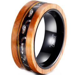 ***COI Tungsten Carbide Black Gold Tone Wire Ring With Meteorite & Koa Wood-01915A
