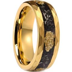 ***COI Gold Tone Tungsten Carbide Faceted Ring With Meteorite & Gold Foil-01916A