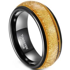 ***COI Tungsten Carbide Black Gold Tone Wire Ring With Meteorite-01918A