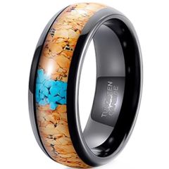 ***COI Black Tungsten Carbide Dome Court Ring With Koa Wood & Turquoise-01920A
