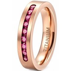 ***COI Rose Titanium Ring With Created Pink Red Ruby-01925A