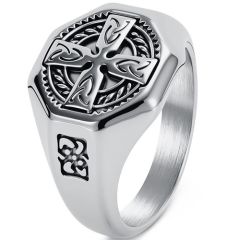***COI Titanium Black/Gold Tone/Silver Cross Celtic Ring-01926A