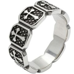 ***COI Titanium Black Silver Cross Ring-01928A
