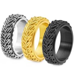 ***COI Titanium Black/Gold Tone/Silver Celtic & Leaves Ring-01929A