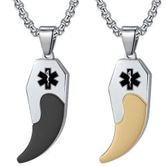 ***COI Titanium Black/Gold Tone Silver Medical Alert Pendant-01931A
