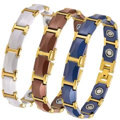 ***COI Gold Tone Titanium Ceramic Bracelet With Steel Clasp(Length: 8.27 inches)-01933A