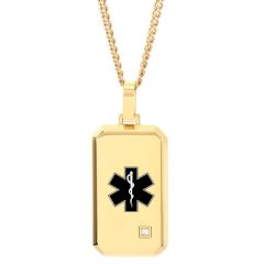 ***COI Titanium Black/Gold Tone/Silver Medical Alert Pendant With Cubic Zirconia-01941A