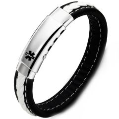 ***COI Titanium Medical Alert Genuine Leather Bracelet With Steel Clasp(Length: 8.27 inches)-01944A