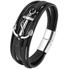 ***COI Titanium Anchor Genuine Leather Bracelet With Steel Clasp(Length: 8.27 inches)-01946A