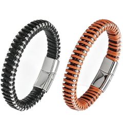 ***COI Titanium Genuine Leather Bracelet With Steel Clasp(Length: 8.27 inches)-01954A
