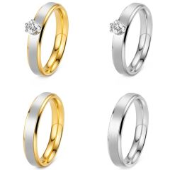 ***COI Titanium Silver/Gold Tone Silver Solitaire Ring-01958A