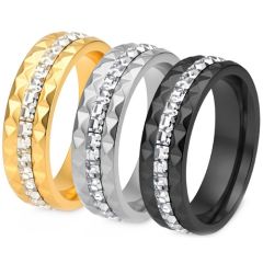 ***COI Titanium Black/Gold Tone/Silver Faceted Ring With Cubic Zirconia-01961A